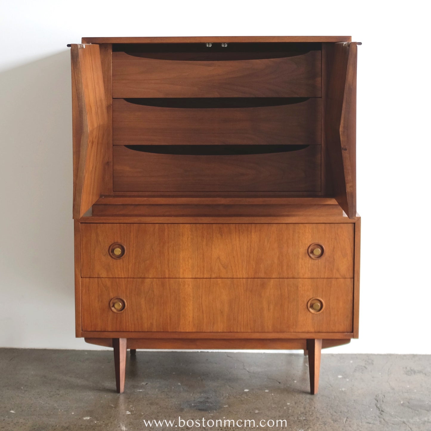 American of Martinsville "Harlequin" Walnut Tall Dresser / Gentleman's Chest