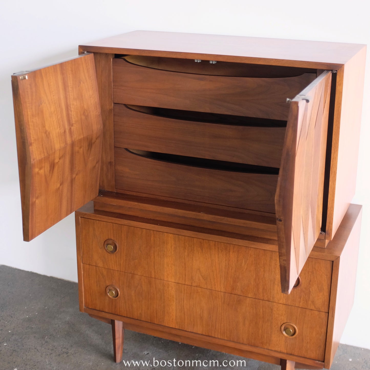 American of Martinsville "Harlequin" Walnut Tall Dresser / Gentleman's Chest