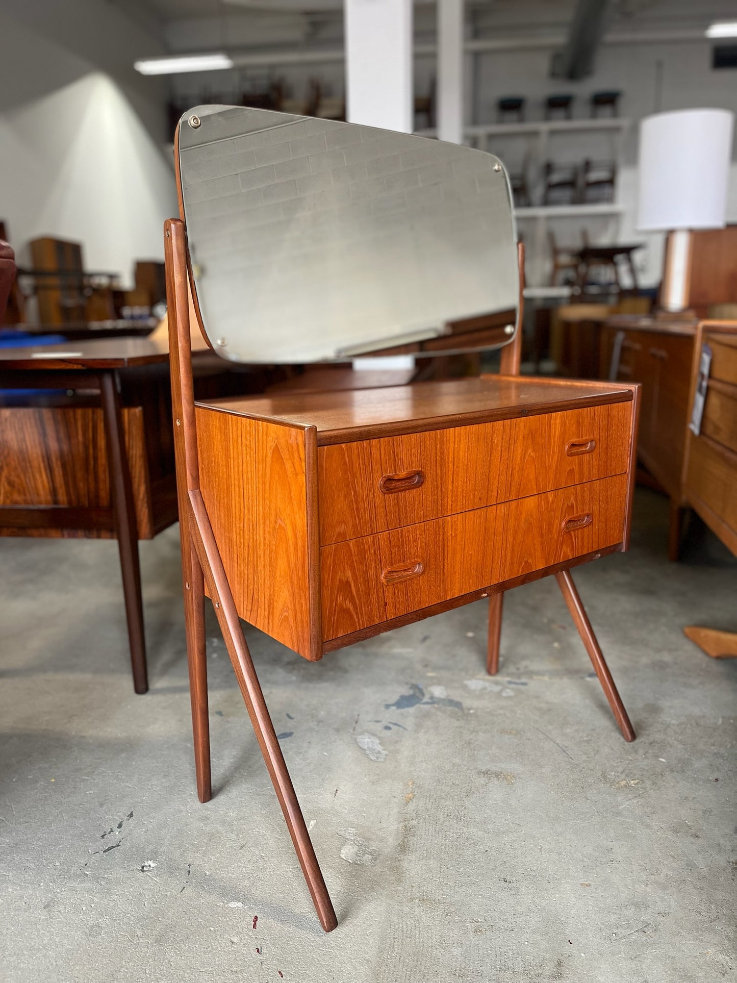 Danish Teak Vanity / Dressing Table with Adjustable Mirror #A1499