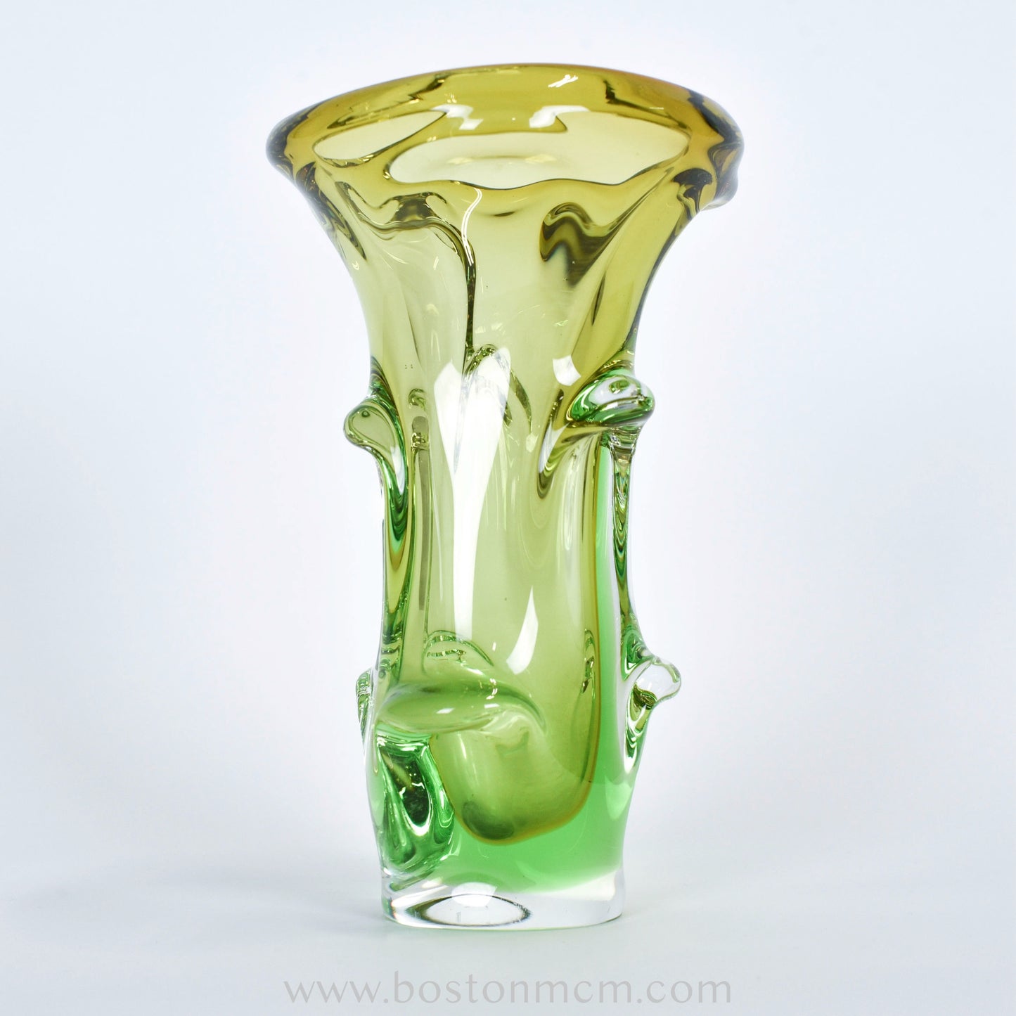 Art Glass Green-Yellow Vase by Mstisov #6