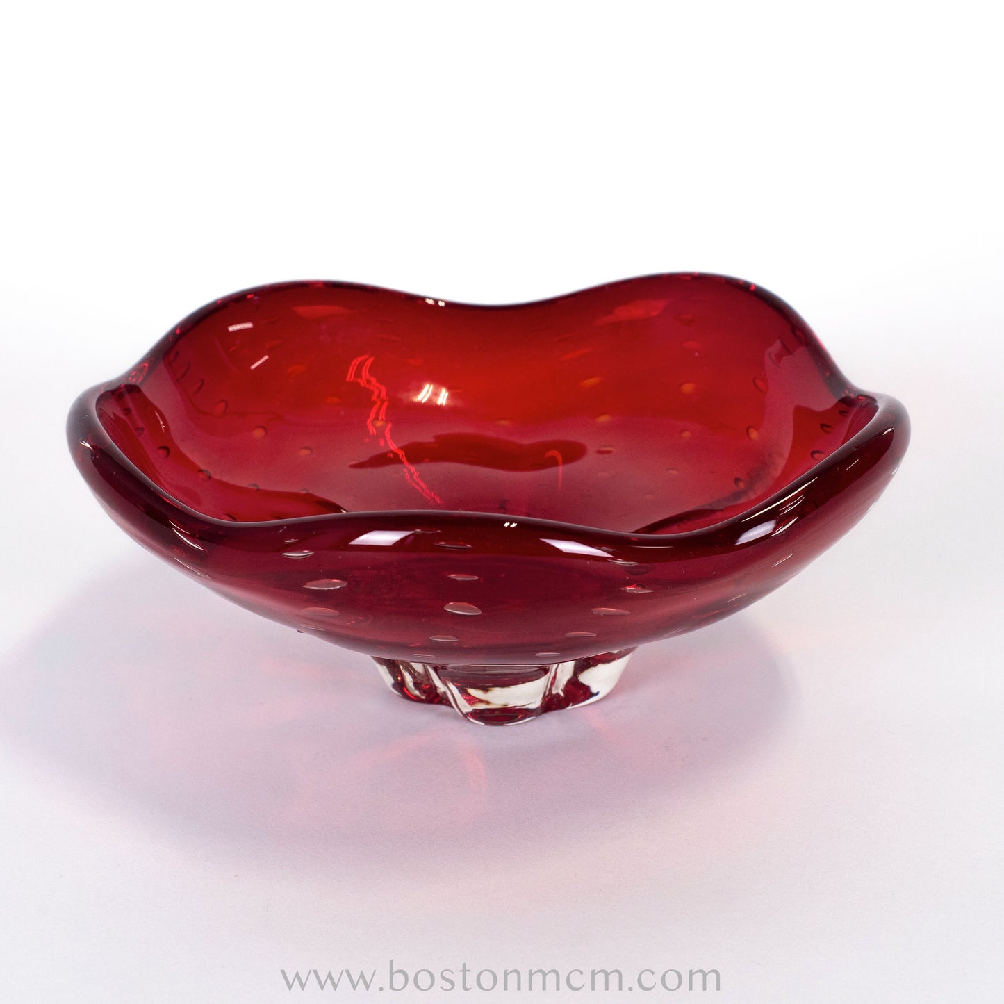 Italian Murano Art Glass Ruby Red Bullicante Bowl
