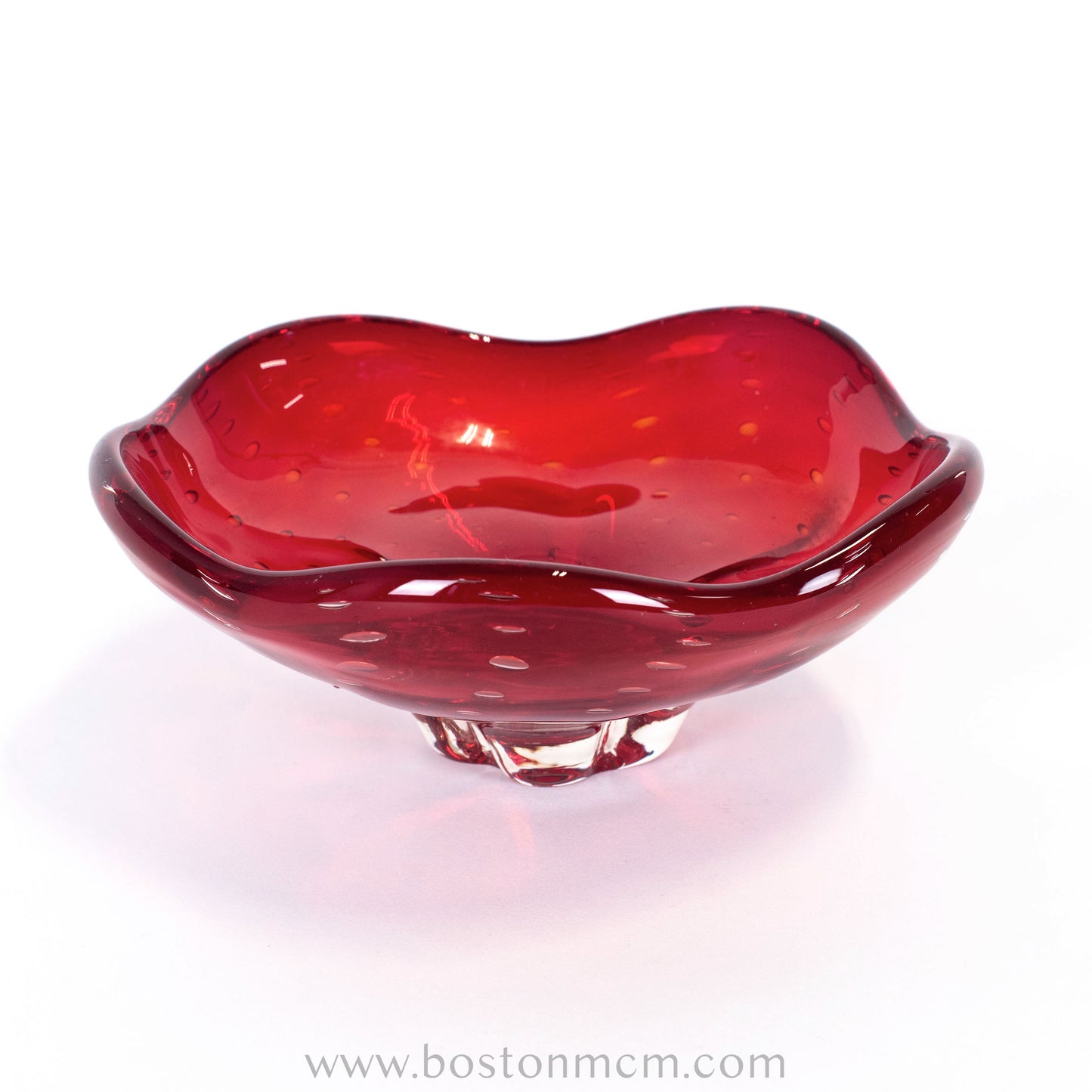 Italian Murano Art Glass Ruby Red Bullicante Bowl
