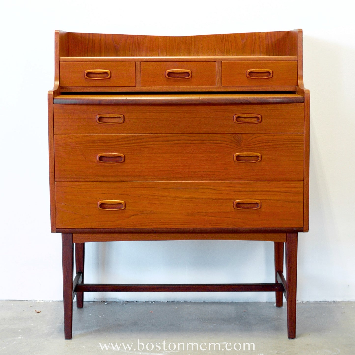 Danish Teak Vanity / Desk with Hidden Mirror & Storage - #B82