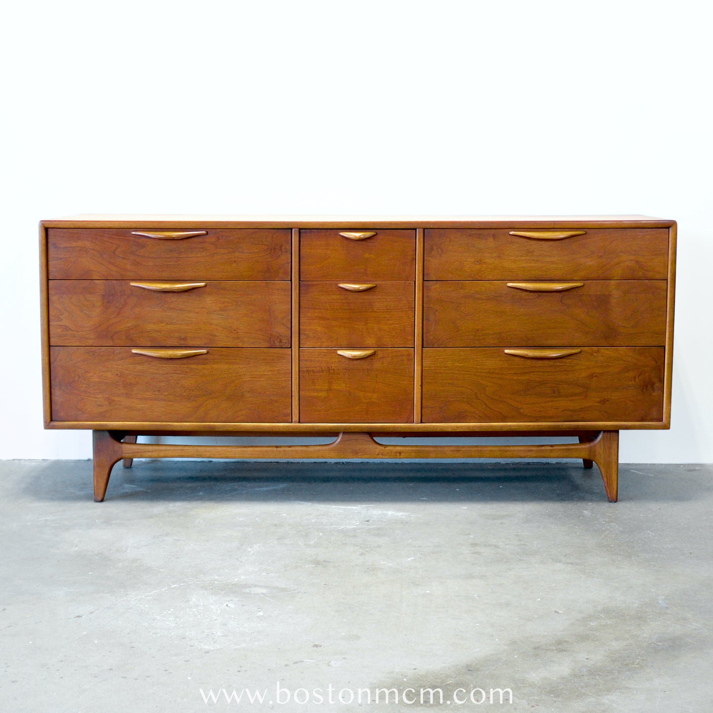 Lane "Perception" Walnut 9 Drawer Low Dresser - #A1670 - Designed by Warren C. Church