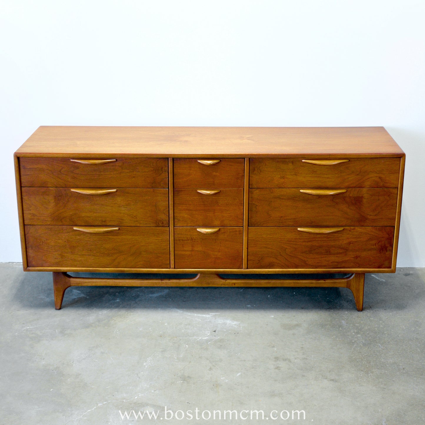 Lane "Perception" Walnut 9 Drawer Low Dresser - #A1670 - Designed by Warren C. Church