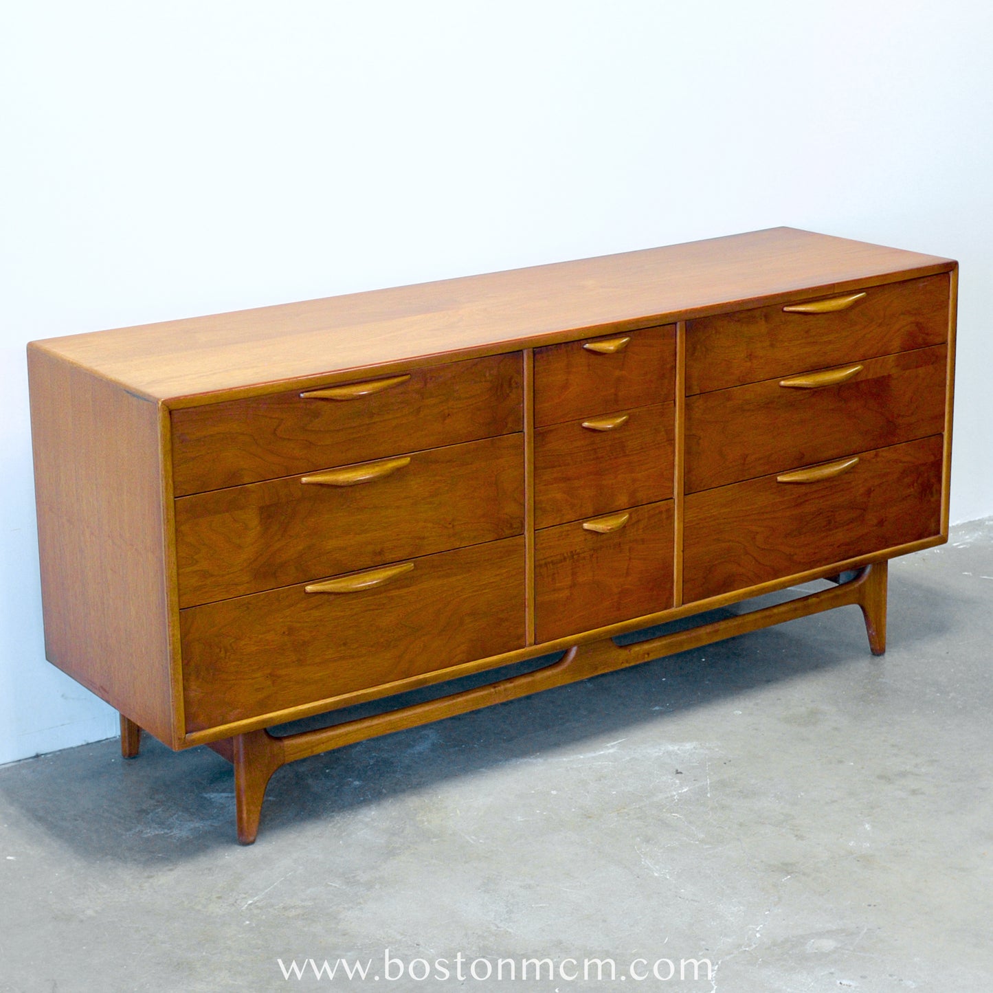 Lane "Perception" Walnut 9 Drawer Low Dresser - #A1670 - Designed by Warren C. Church