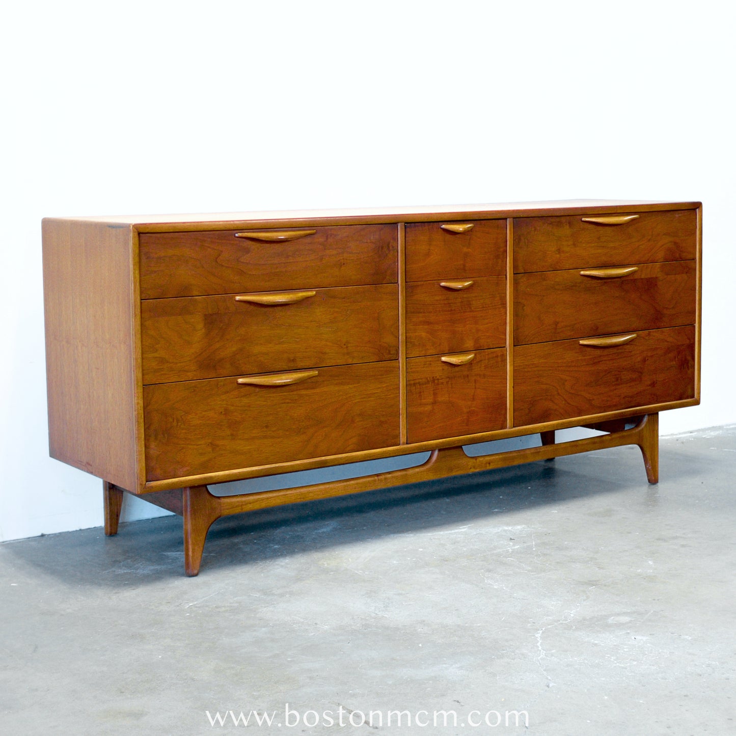 Lane "Perception" Walnut 9 Drawer Low Dresser - #A1670 - Designed by Warren C. Church
