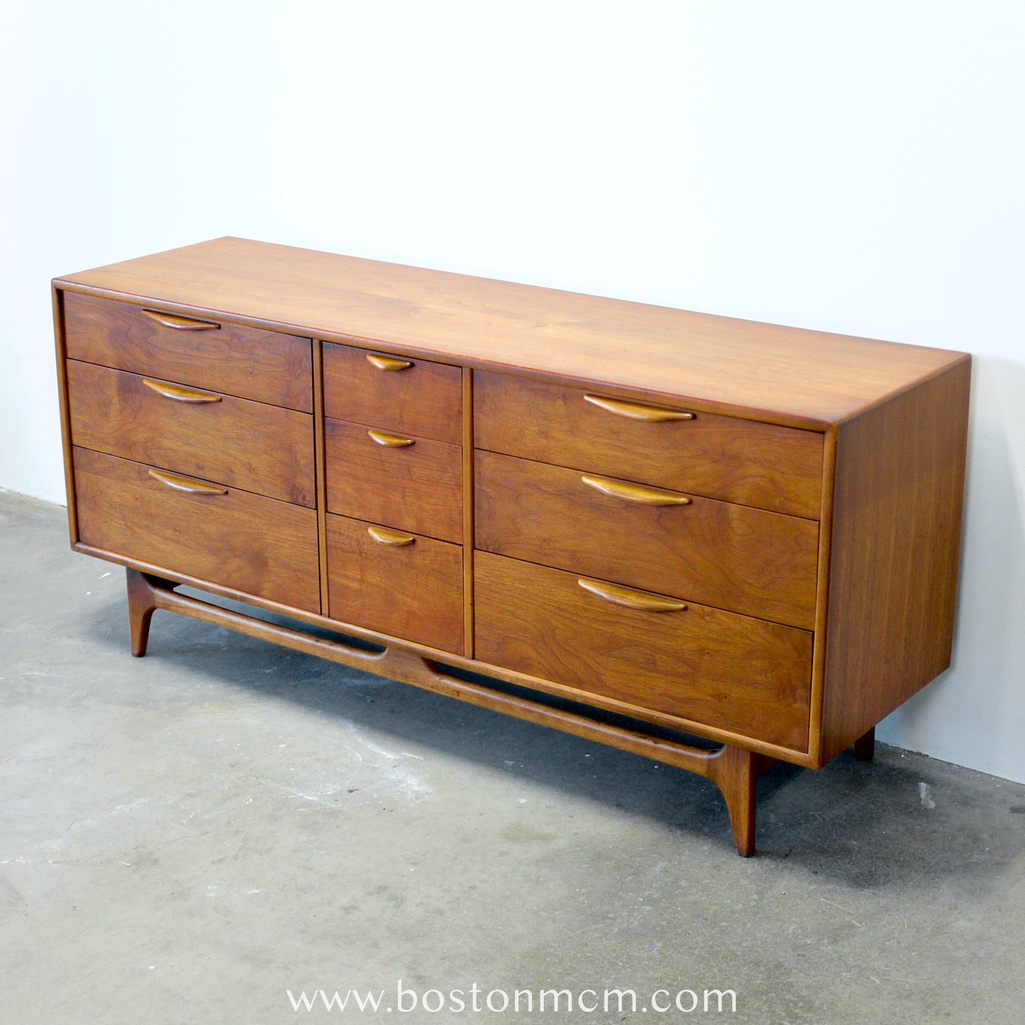 Lane "Perception" Walnut 9 Drawer Low Dresser - #A1670 - Designed by Warren C. Church