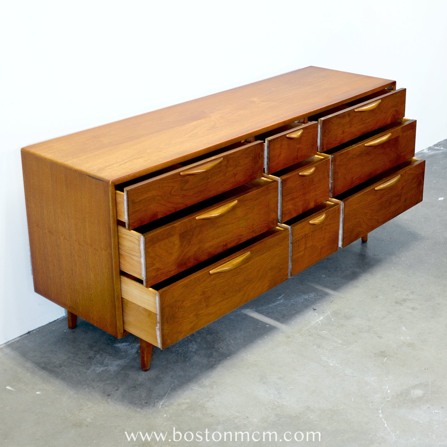 Lane "Perception" Walnut 9 Drawer Low Dresser - #A1670 - Designed by Warren C. Church