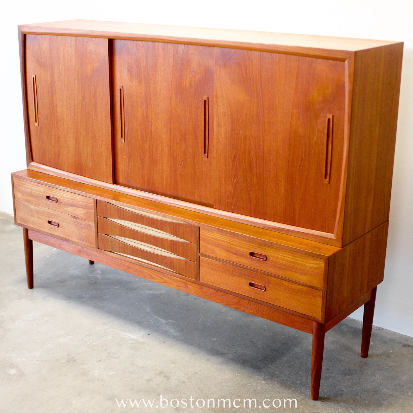 Danish Tall Sideboard / Highboard with Bow Front Drawers in the style of Arne Vodder - #A1798