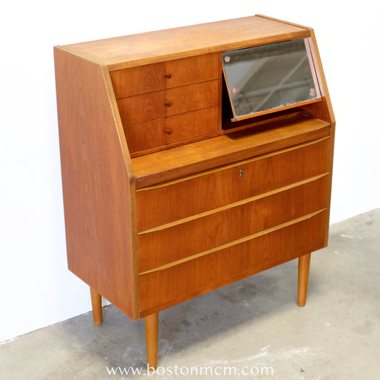 Danish Teak Secretary Desk with Hidden Vanity - #A1774