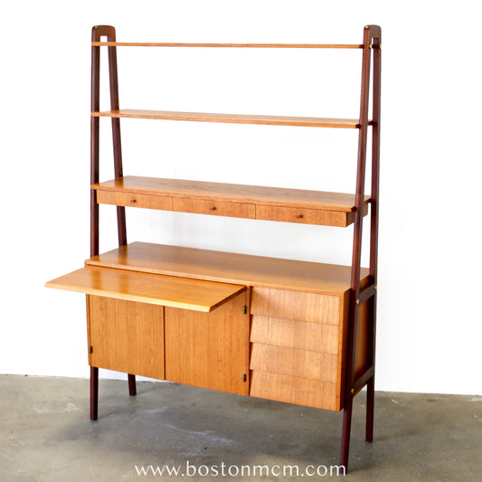 Scandinavian Teak Room Divider / Bookcase with Secretary Desk - #A2232