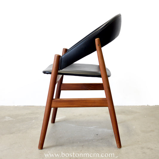 Danish Teak & Faux Leather Armchair - #A2147