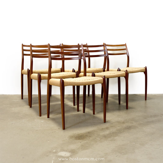 J.L. Møllers Møbelfabrik Set of 6 Rosewood Model No. 78 Chairs Designed by N.O. Møller - #A1781