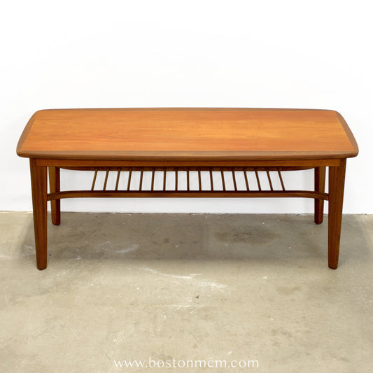 Danish Teak Coffee Table w/ Lower Spindled Shelf - #A2183
