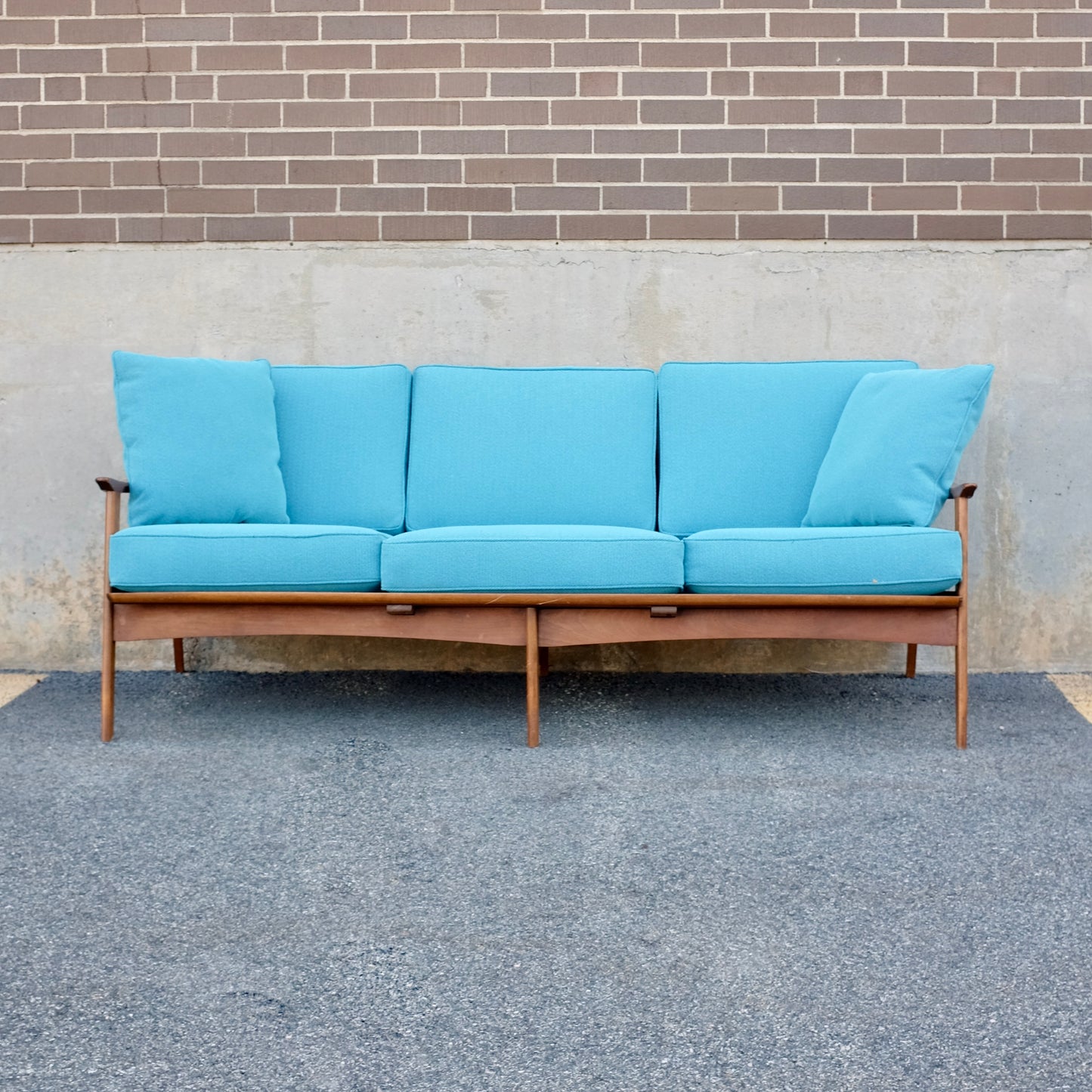 Walnut Spindle-Back Couch - Newly Upholstered