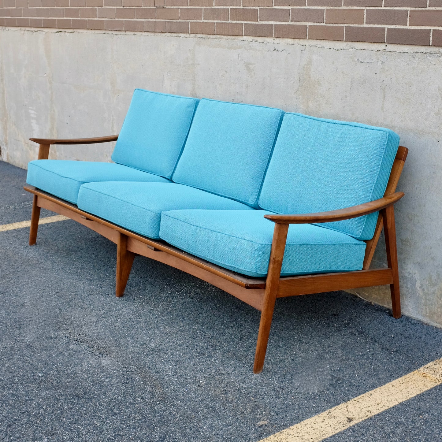 Walnut Spindle-Back Couch - Newly Upholstered