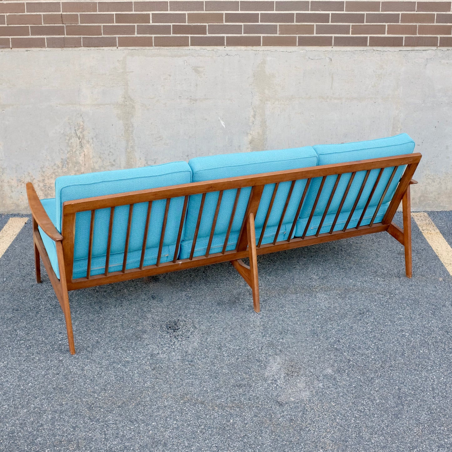 Walnut Spindle-Back Couch - Newly Upholstered