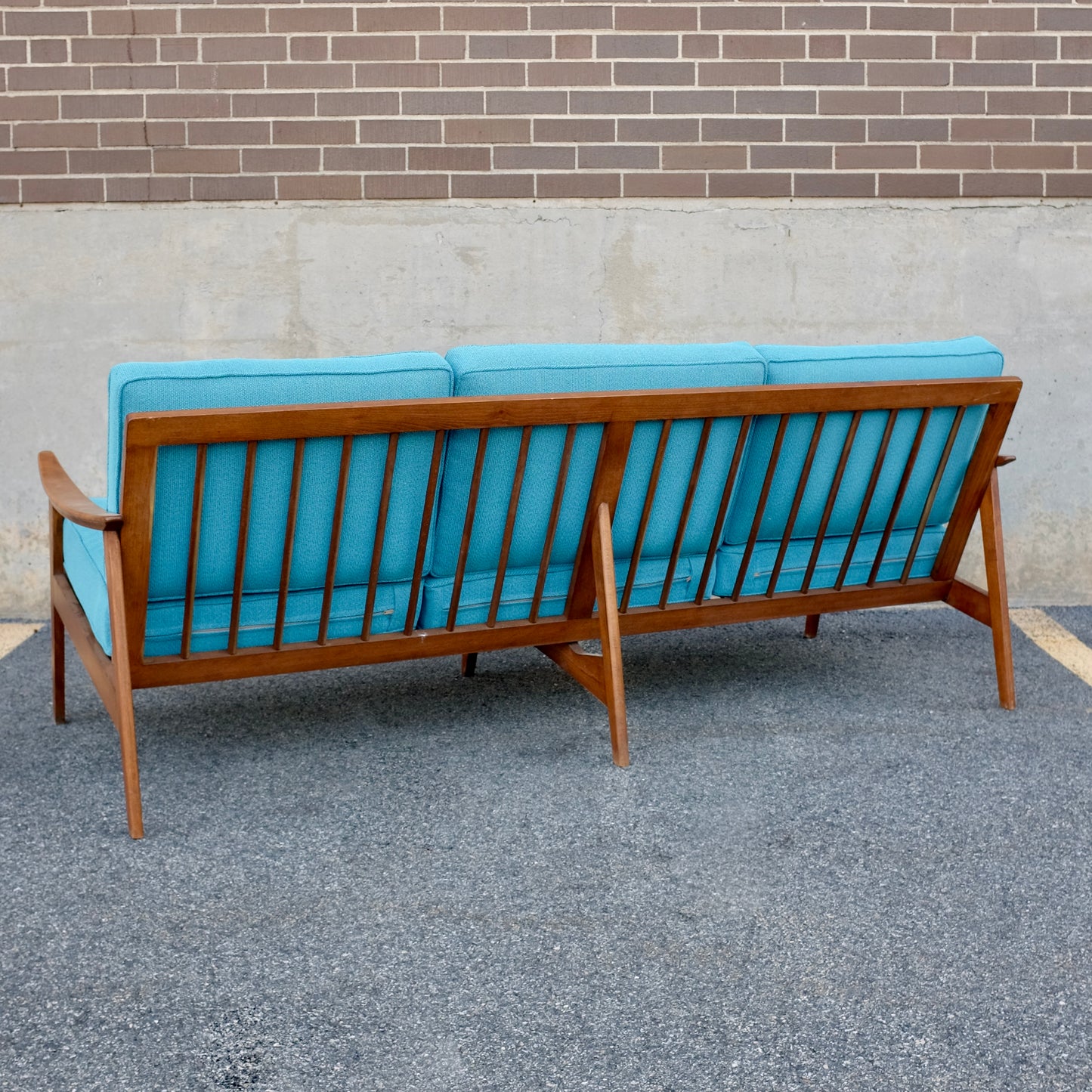 Walnut Spindle-Back Couch - Newly Upholstered