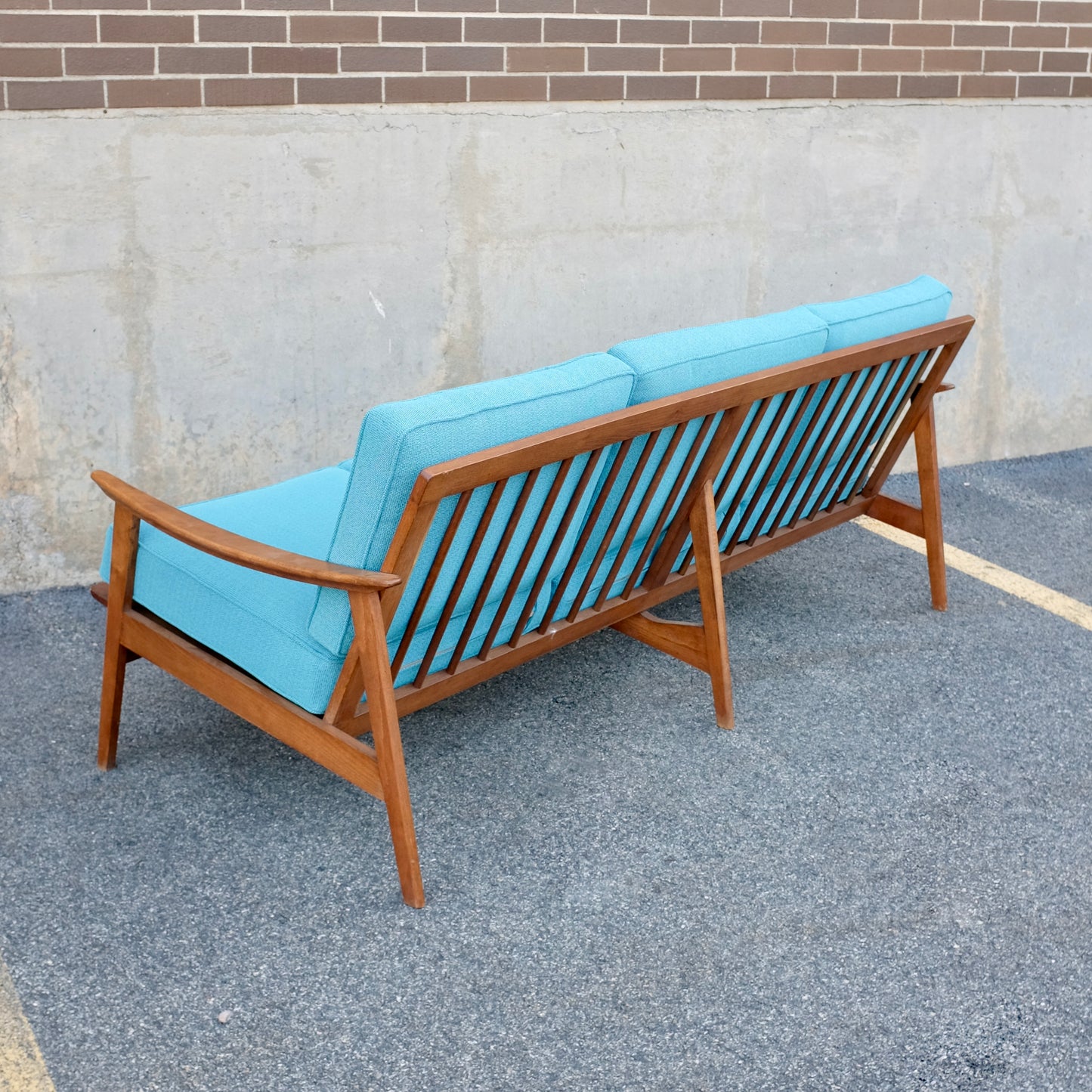 Walnut Spindle-Back Couch - Newly Upholstered