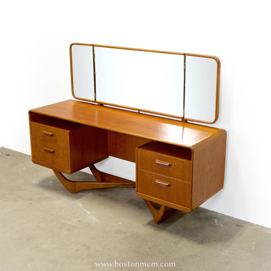 Beithcraft “Symphony" Teak Vanity with Triptych Mirror - #A2330