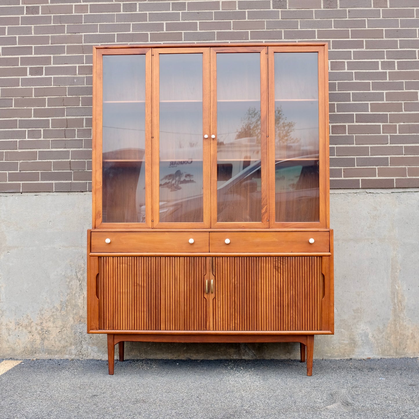 Drexel Furniture "Declaration" Walnut Hutch / China Cabinet with Tambour Doors