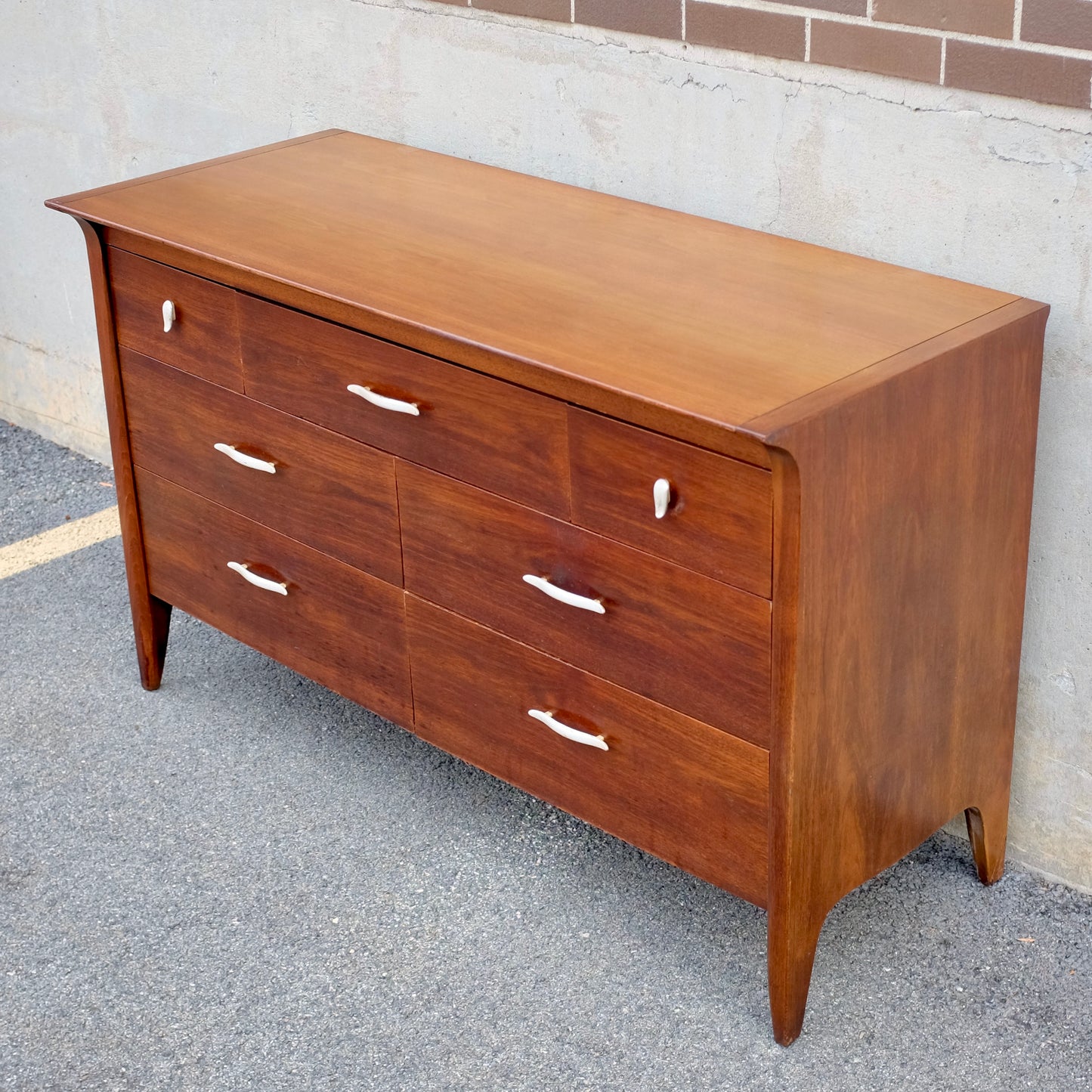 Drexel Furniture "Profile" 7 Drawer Walnut Dresser & Mirror