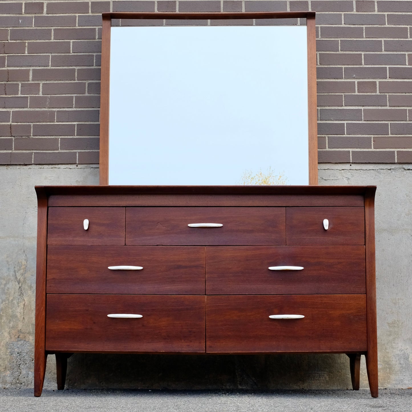 Drexel Furniture "Profile" 7 Drawer Walnut Dresser & Mirror
