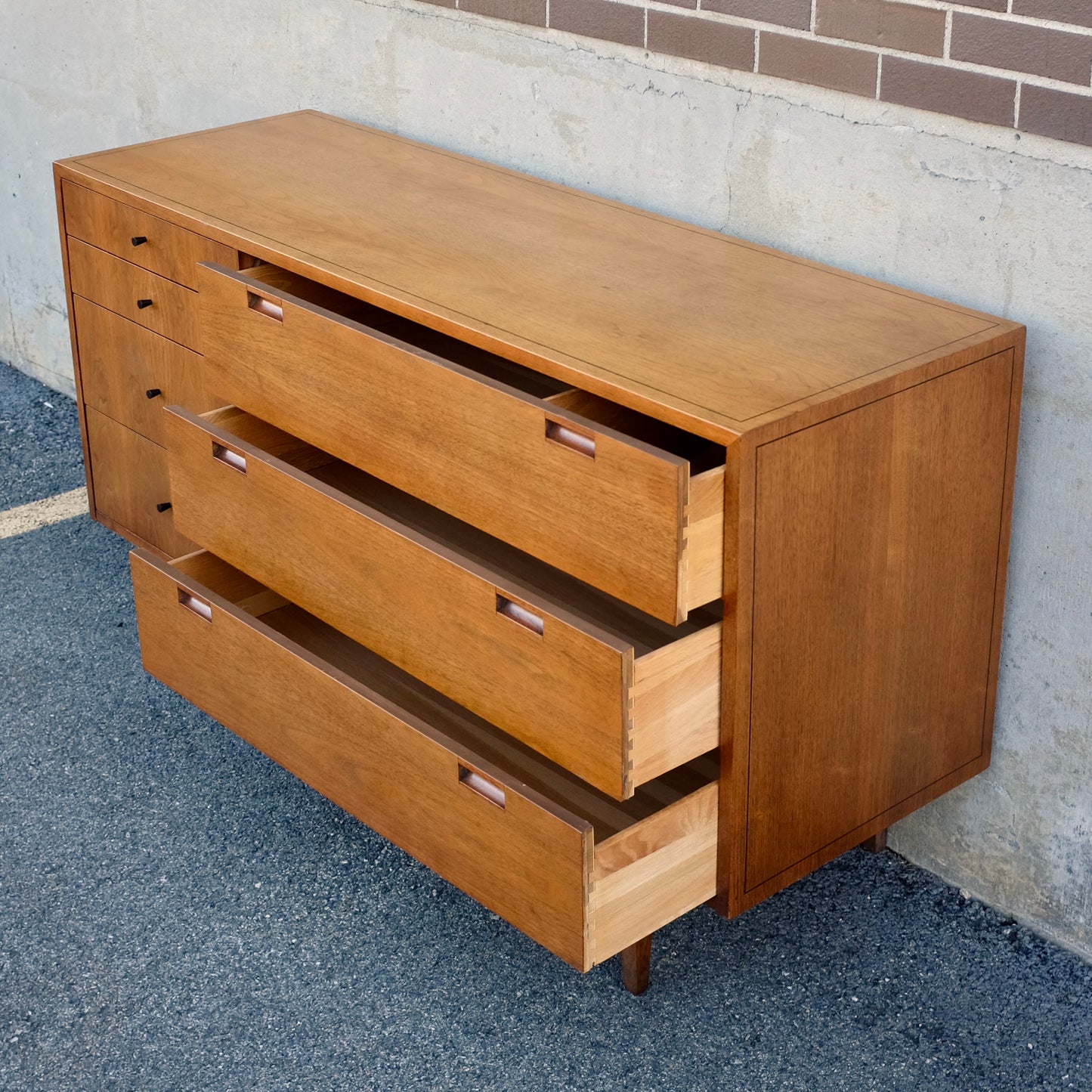 American of Martinsville Walnut 7 Drawer Low Dresser