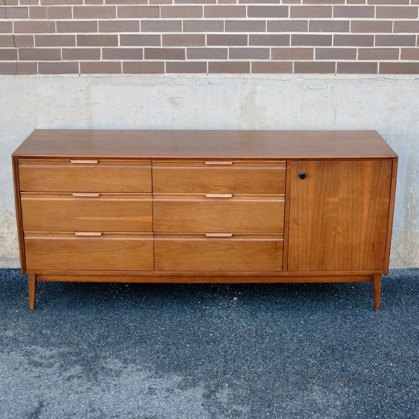 American of Martinsville Nine Drawer Walnut Dresser & Mirror