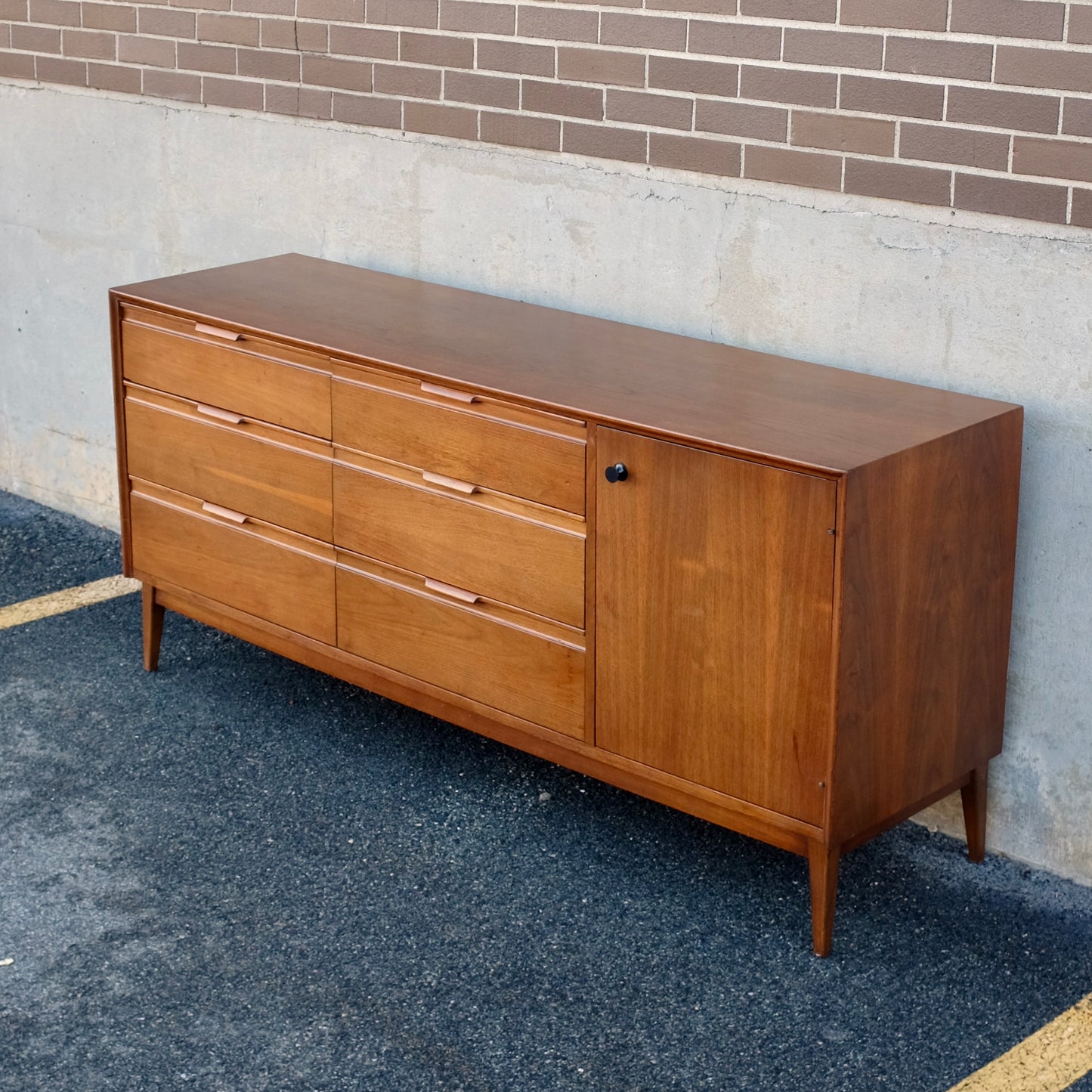 American of Martinsville Nine Drawer Walnut Dresser & Mirror