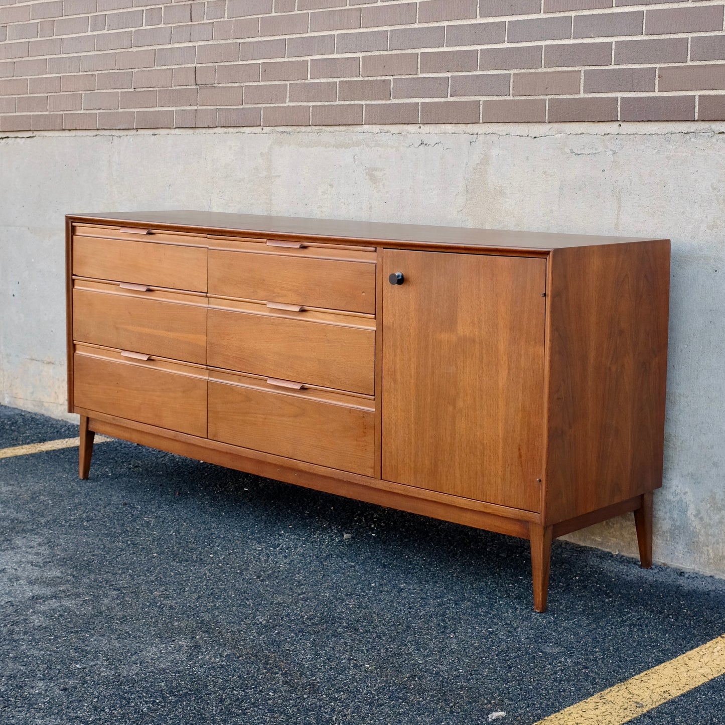 American of Martinsville Nine Drawer Walnut Dresser & Mirror