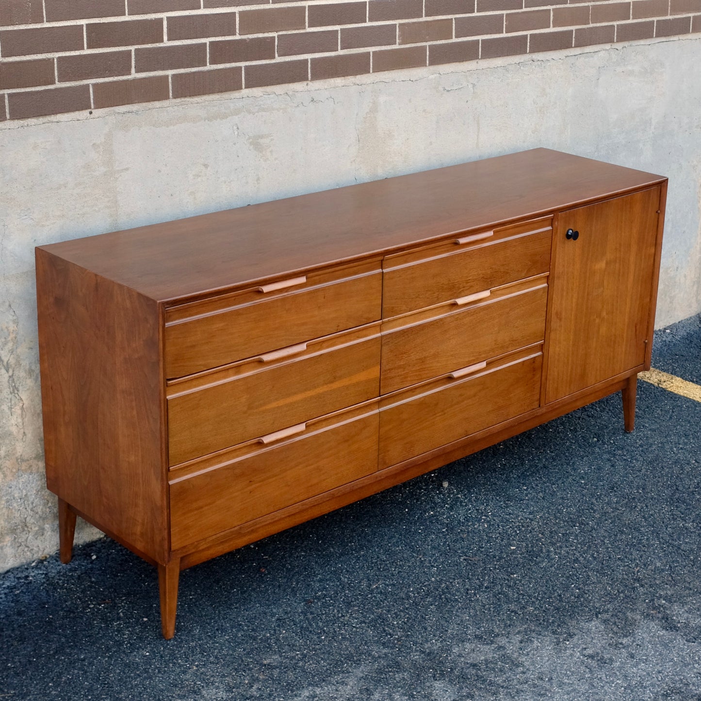 American of Martinsville Nine Drawer Walnut Dresser & Mirror