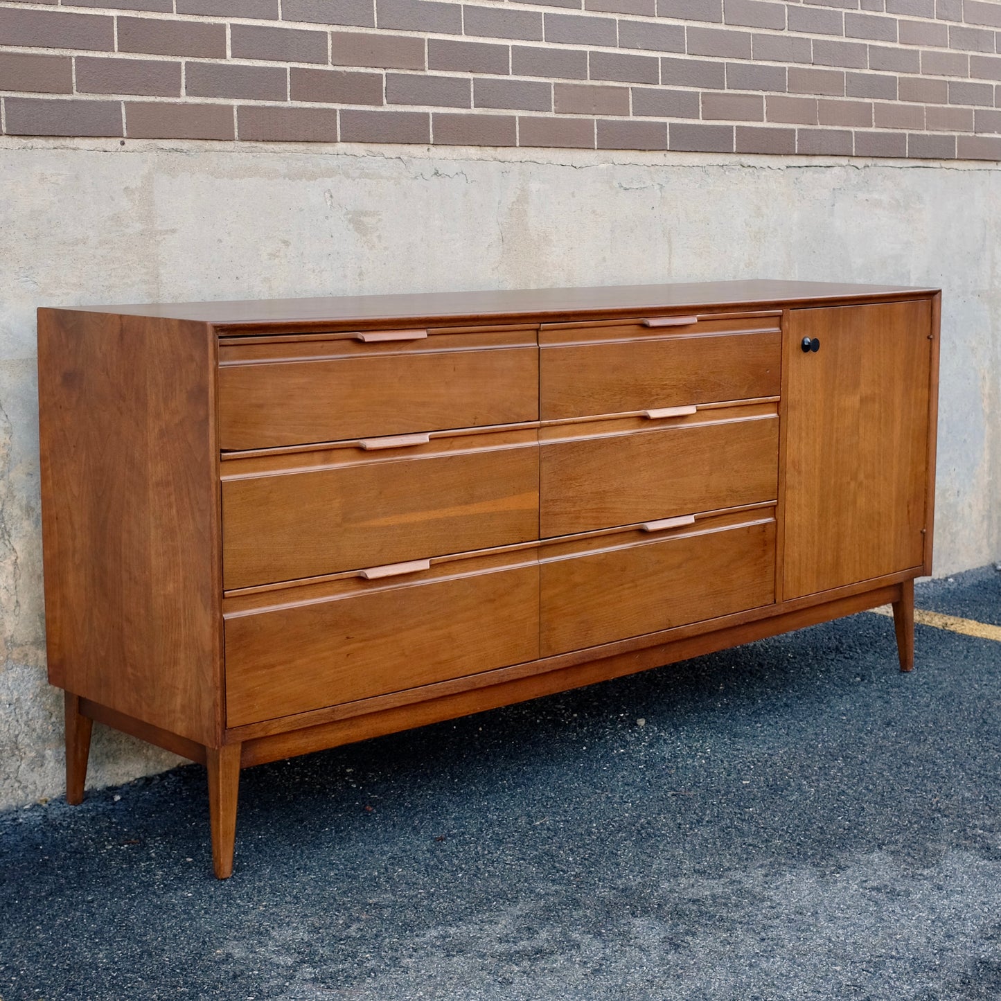 American of Martinsville Nine Drawer Walnut Dresser & Mirror