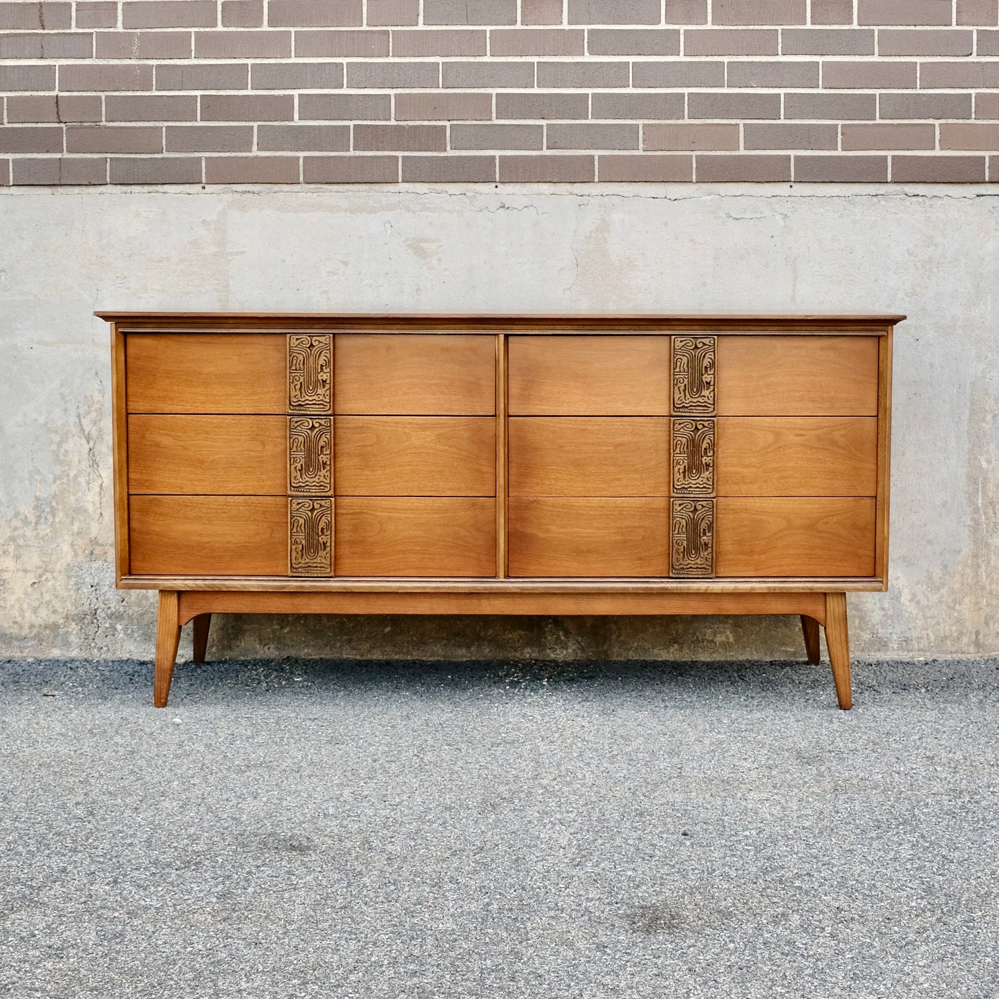 Bassett Furniture "Aztec" Walnut Dresser & Mirror