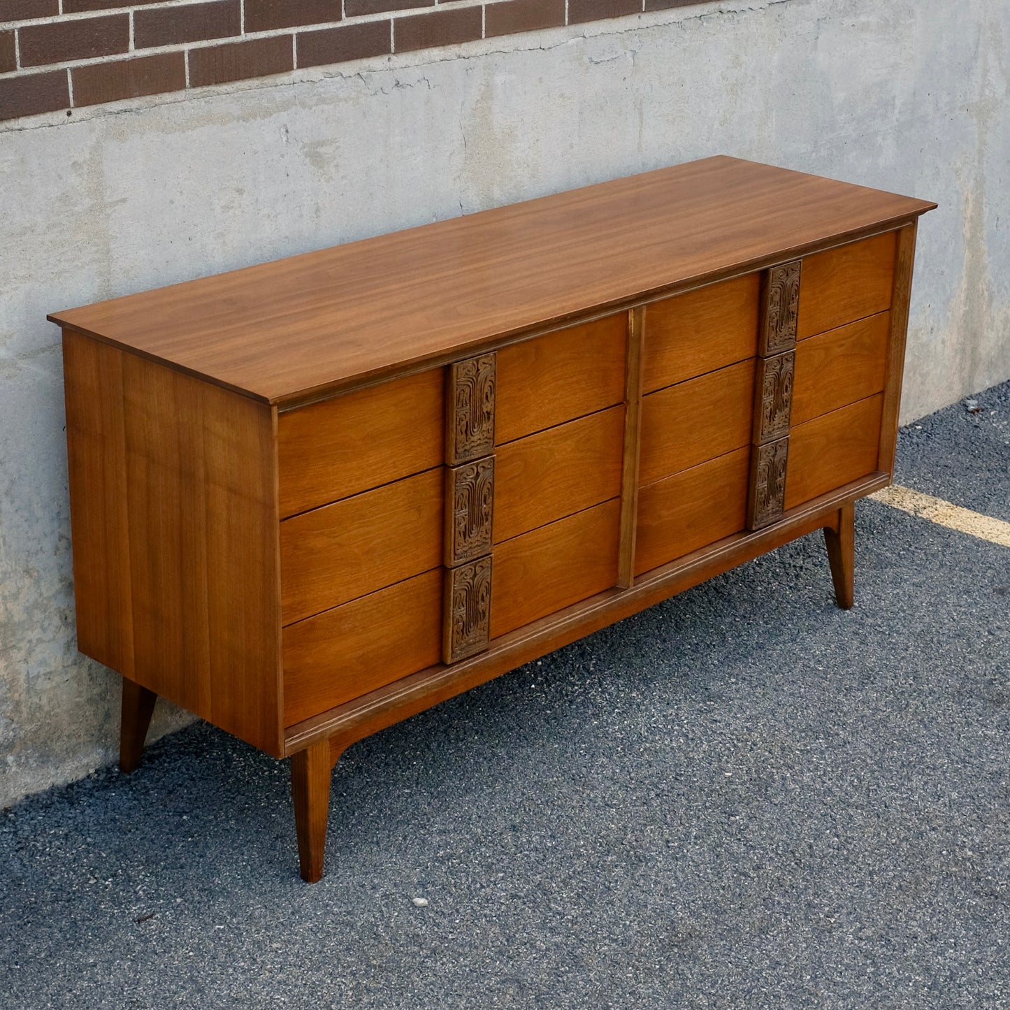 Bassett Furniture "Aztec" Walnut Dresser & Mirror