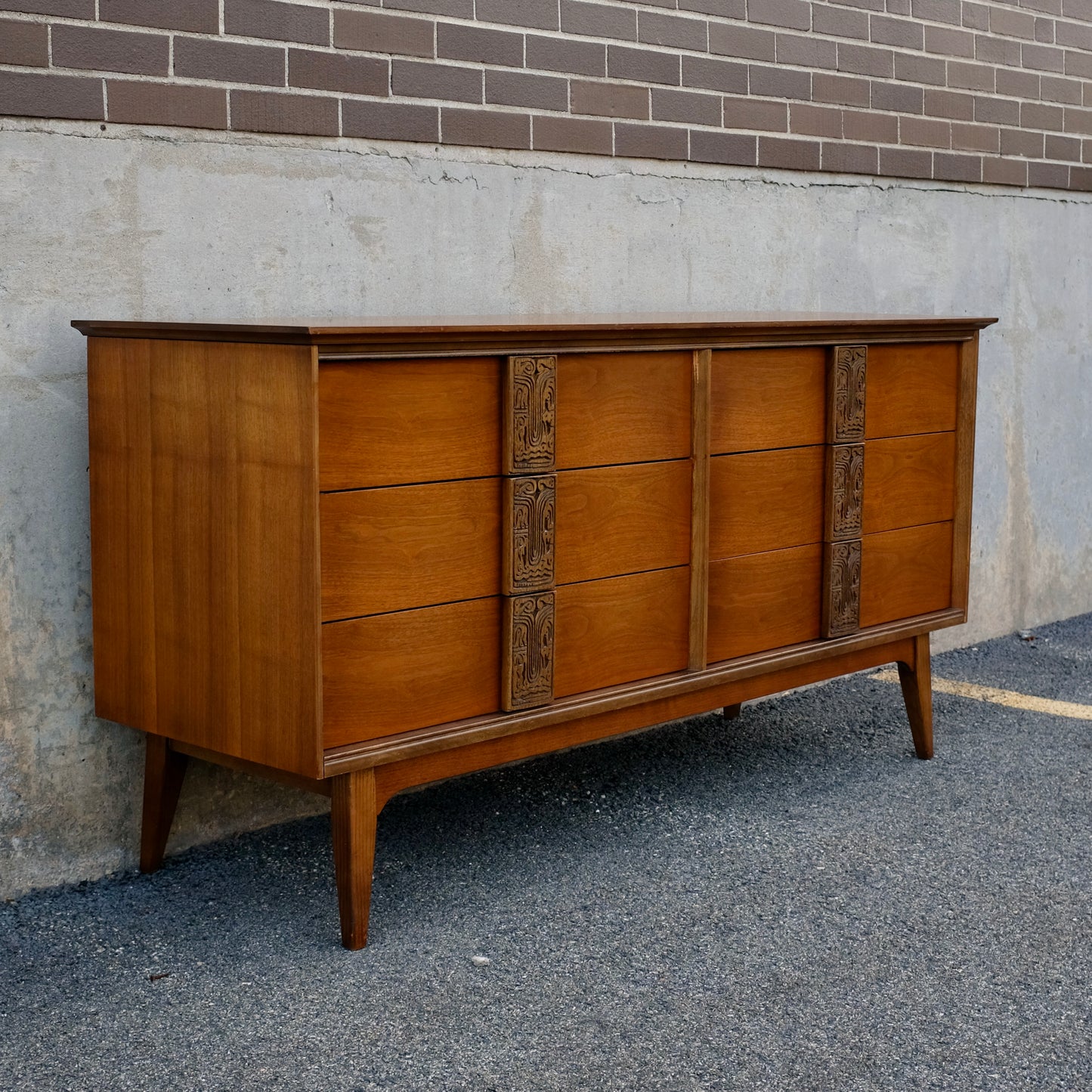 Bassett Furniture "Aztec" Walnut Dresser & Mirror