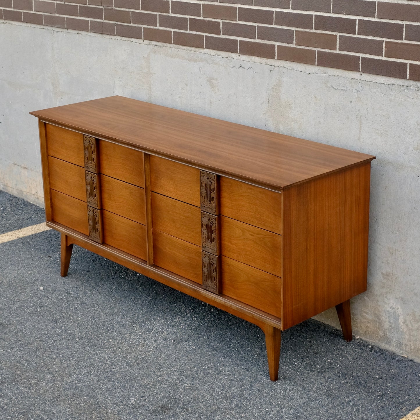 Bassett Furniture "Aztec" Walnut Dresser & Mirror