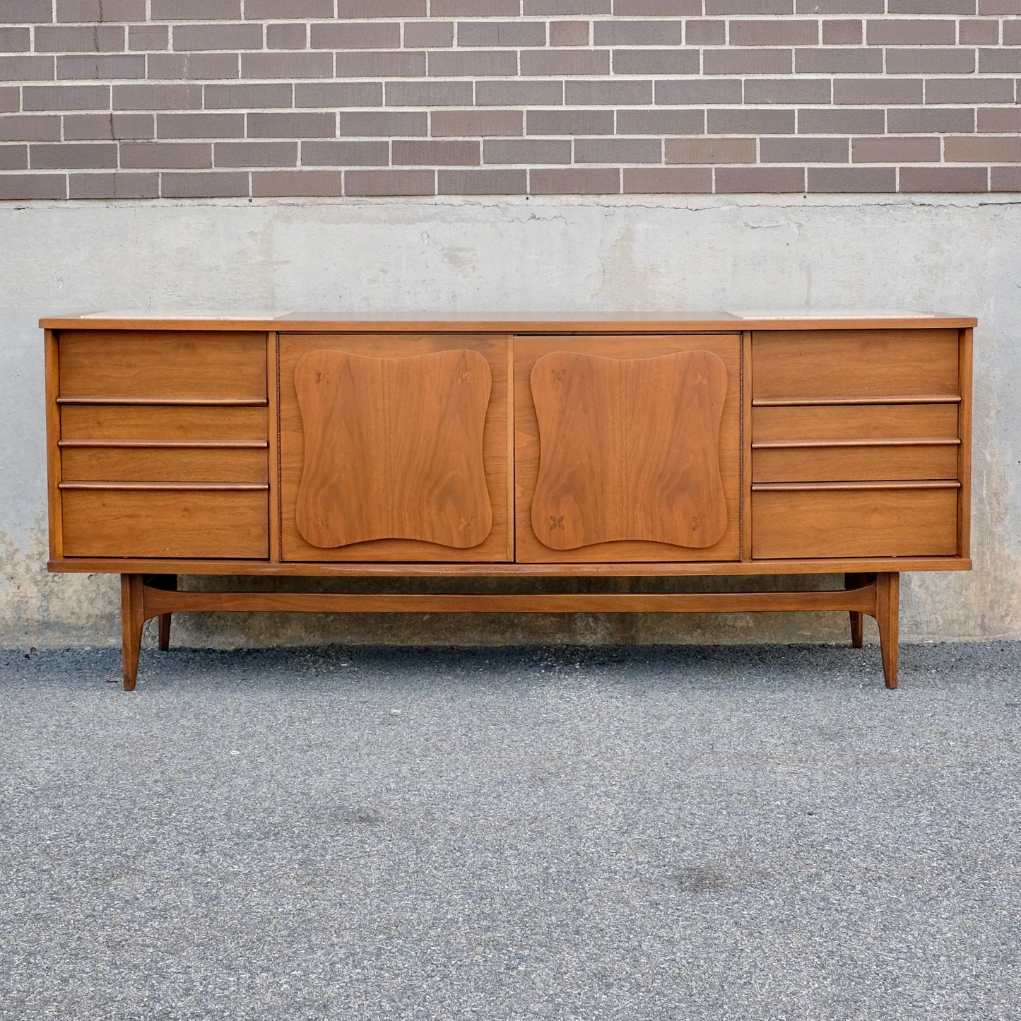 Bassett Furniture "Monterey" Walnut & Rosewood Low Dresser & Mirror