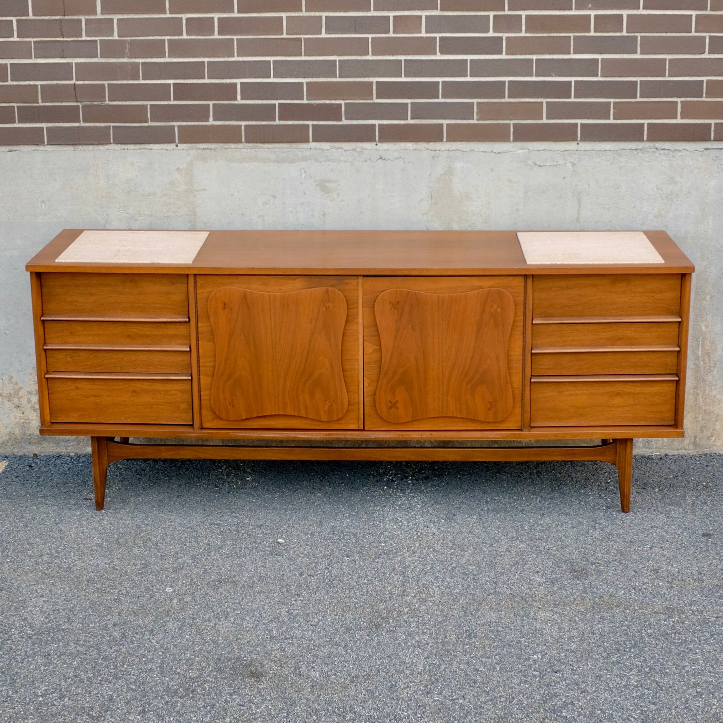 Bassett Furniture "Monterey" Walnut & Rosewood Low Dresser & Mirror