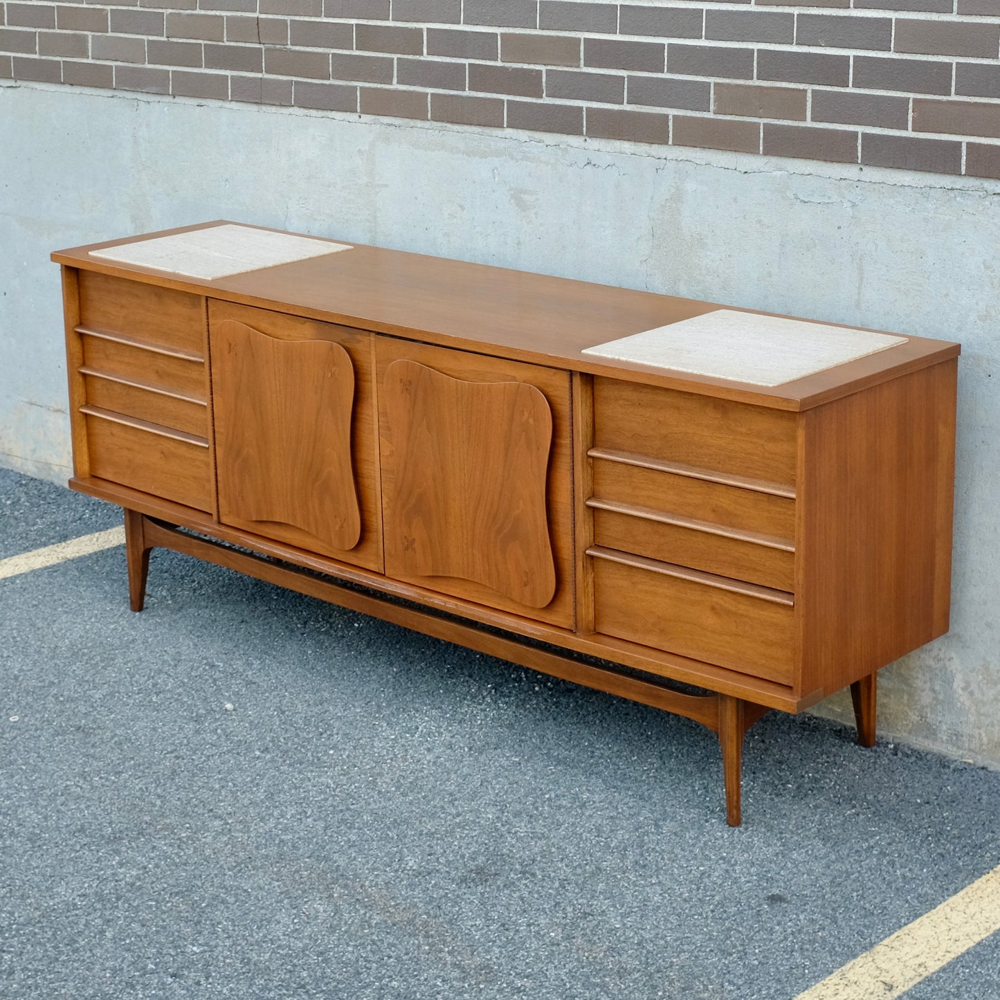Bassett Furniture "Monterey" Walnut & Rosewood Low Dresser & Mirror