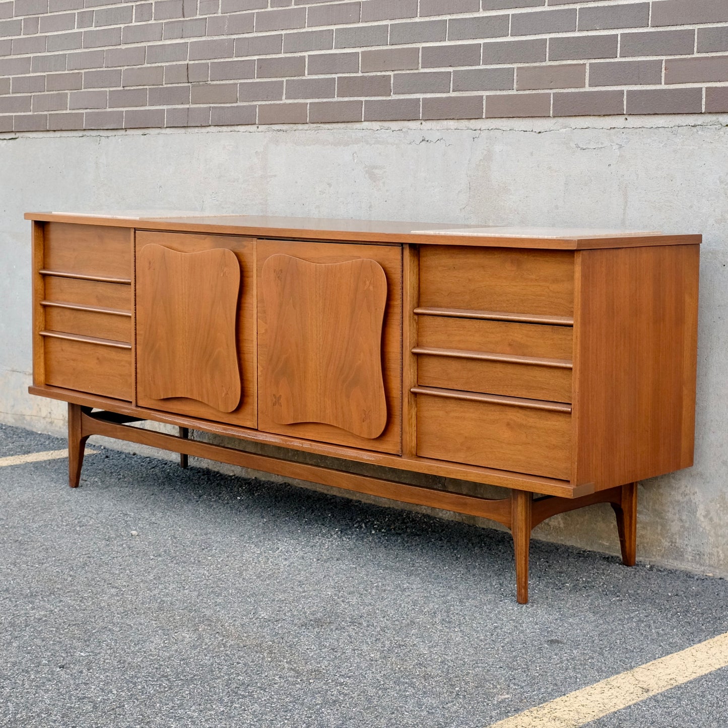 Bassett Furniture "Monterey" Walnut & Rosewood Low Dresser & Mirror