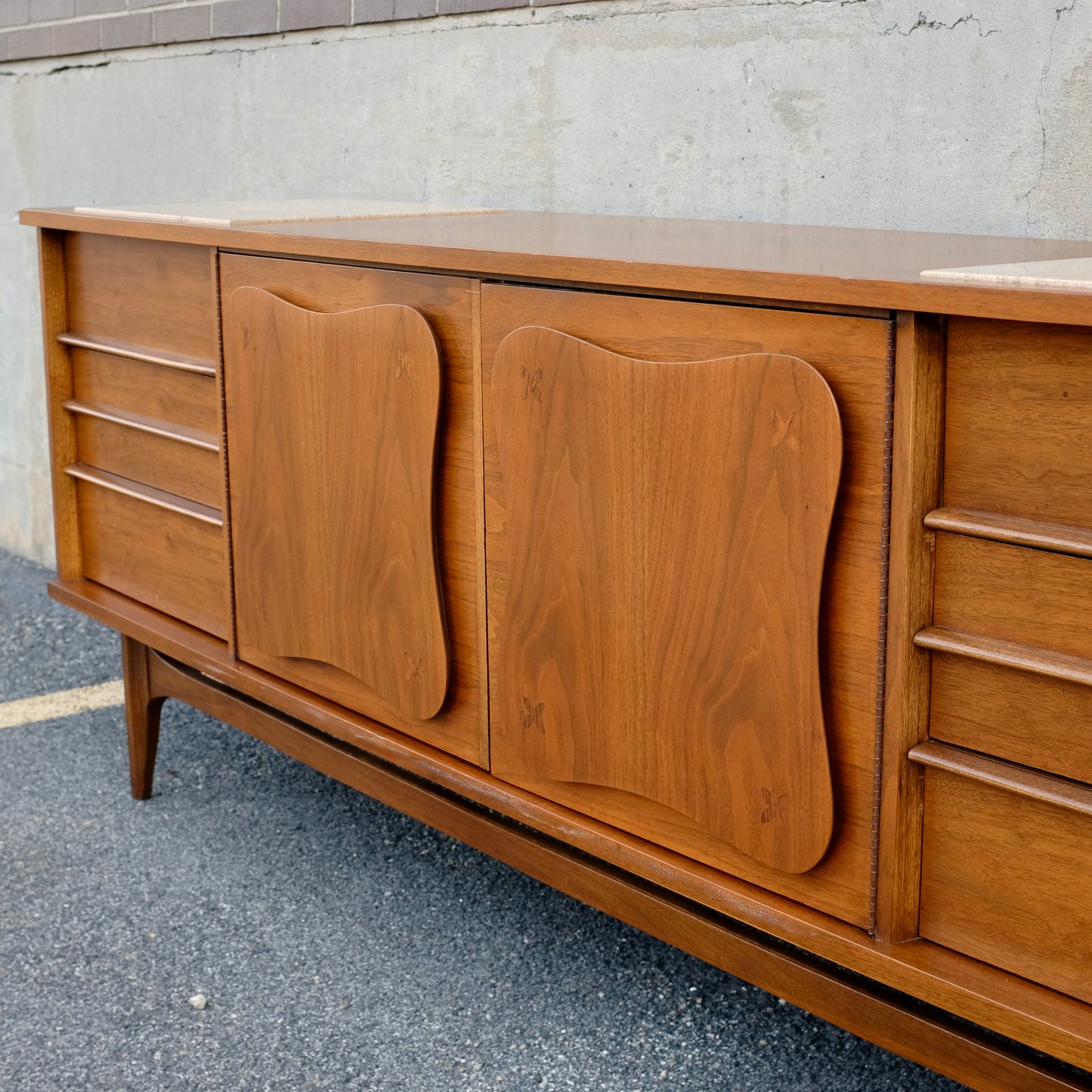 Bassett Furniture "Monterey" Walnut & Rosewood Low Dresser & Mirror