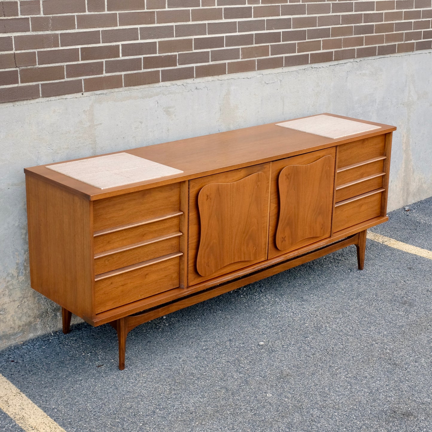 Bassett Furniture "Monterey" Walnut & Rosewood Low Dresser & Mirror