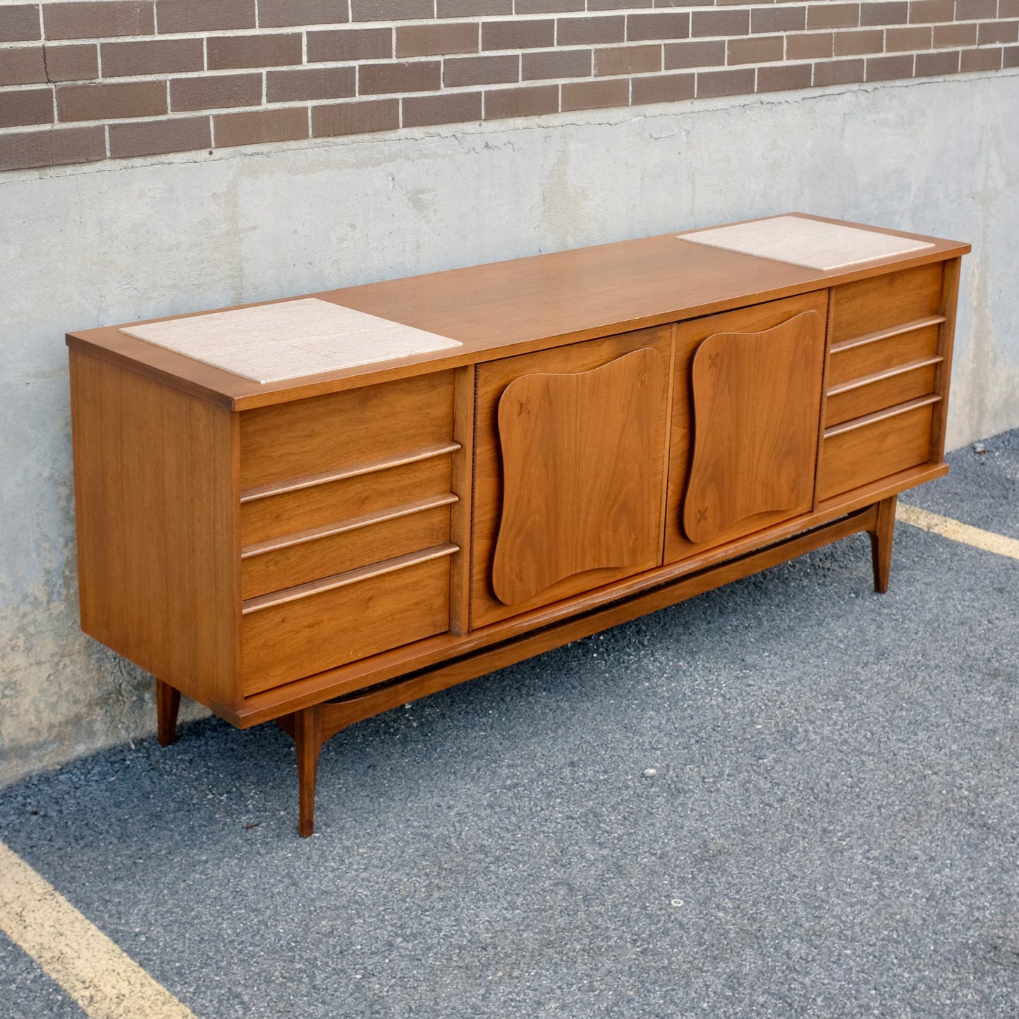 Bassett Furniture "Monterey" Walnut & Rosewood Low Dresser & Mirror