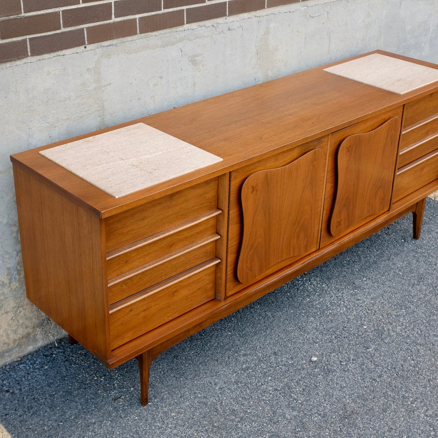 Bassett Furniture "Monterey" Walnut & Rosewood Low Dresser & Mirror
