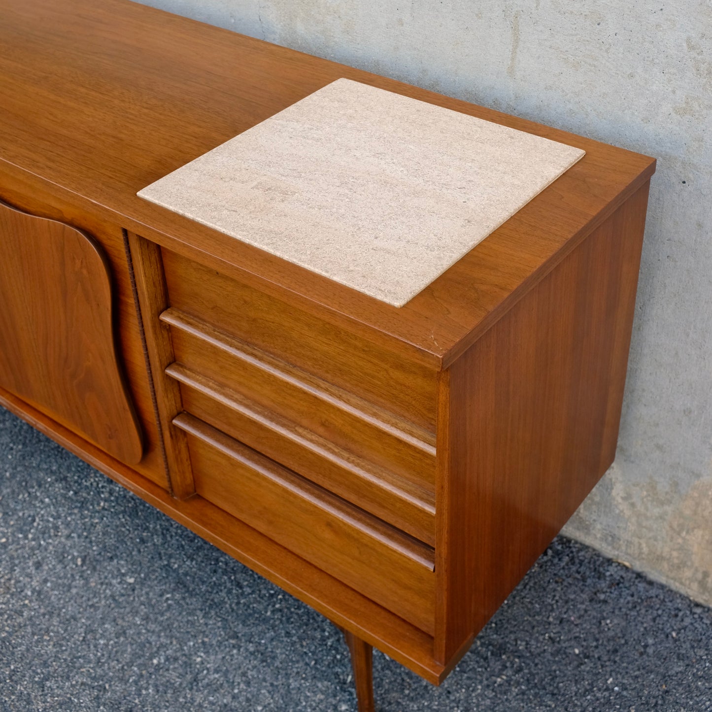 Bassett Furniture "Monterey" Walnut & Rosewood Low Dresser & Mirror