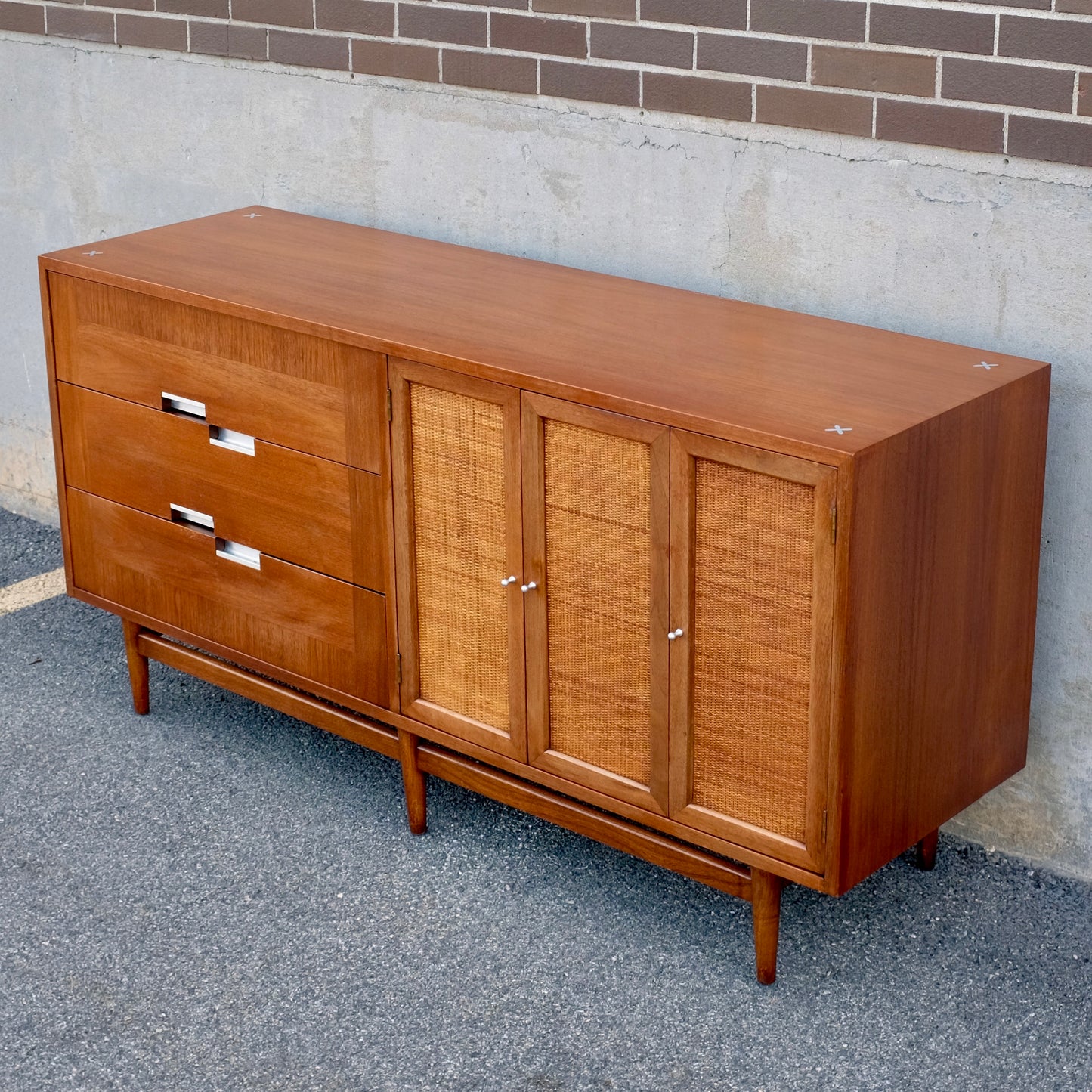 American of Martinsville "Accord" Walnut & Cane Dresser