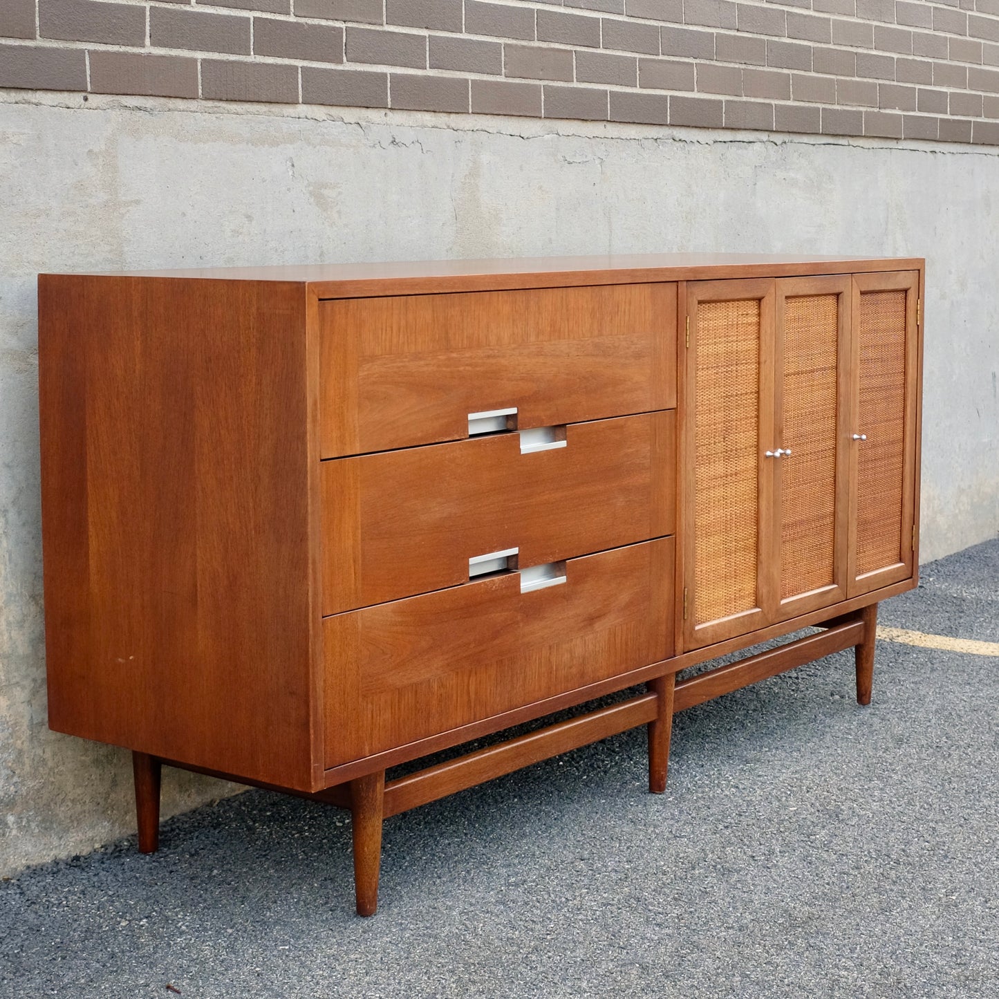 American of Martinsville "Accord" Walnut & Cane Dresser