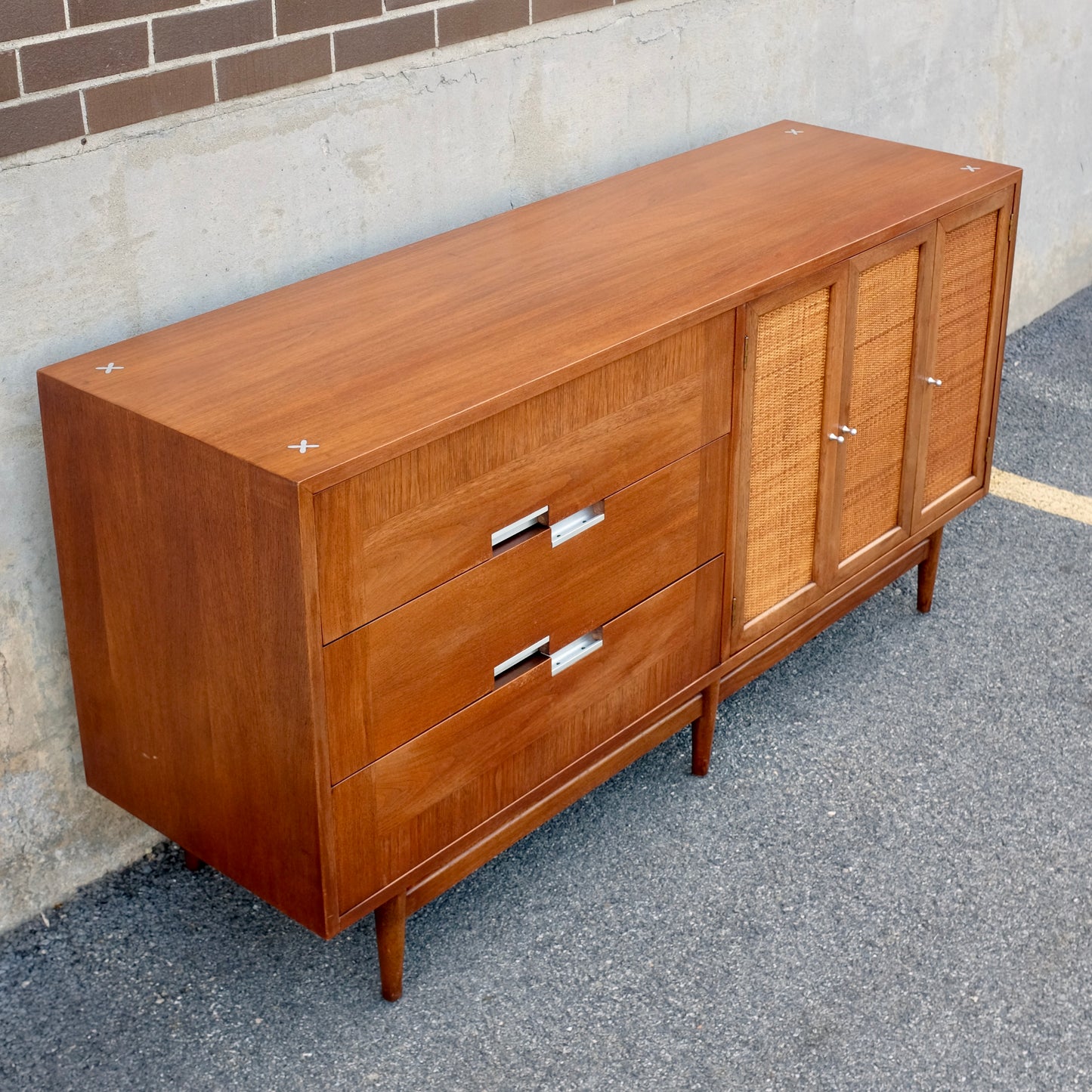 American of Martinsville "Accord" Walnut & Cane Dresser